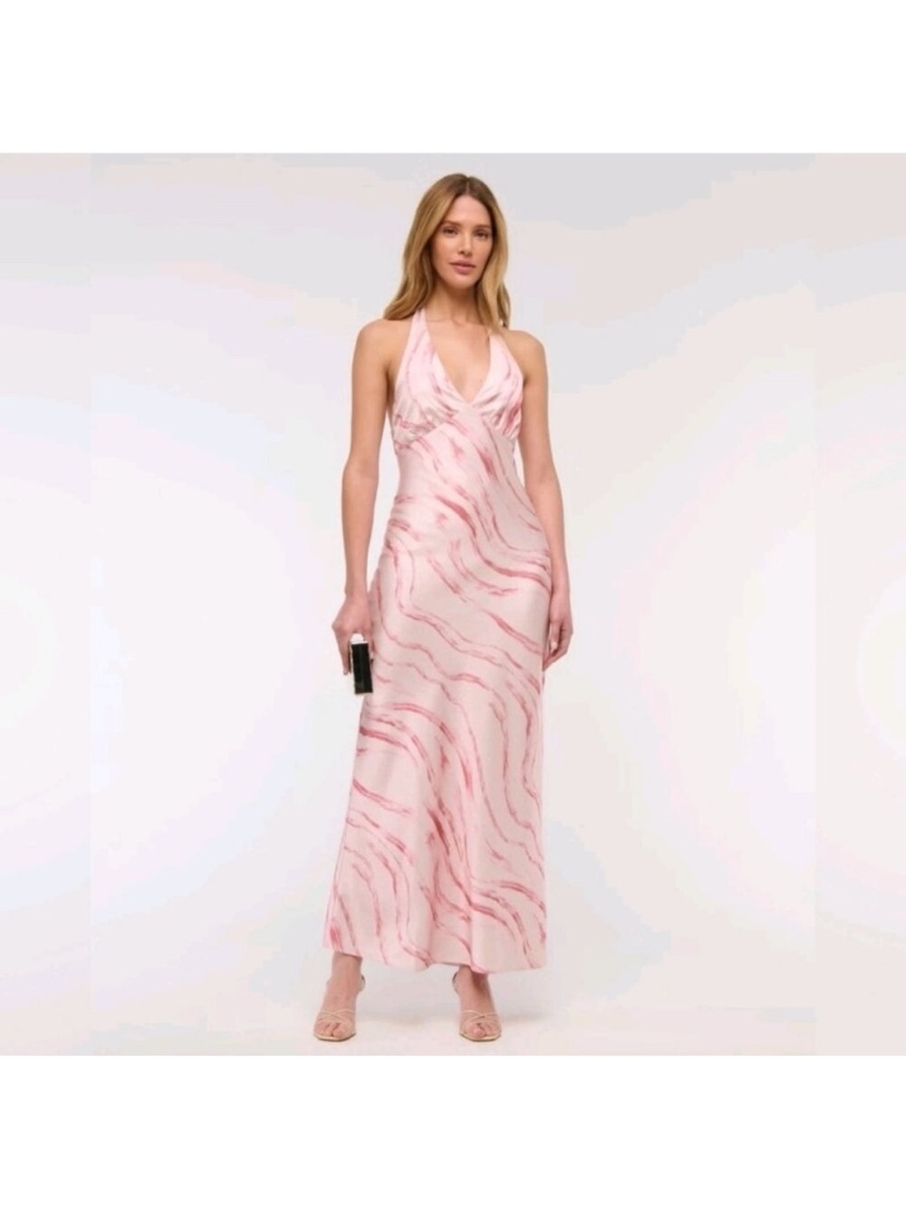 Abercrombie & Fitch Pink Marble-Print Halter Maxi Dress